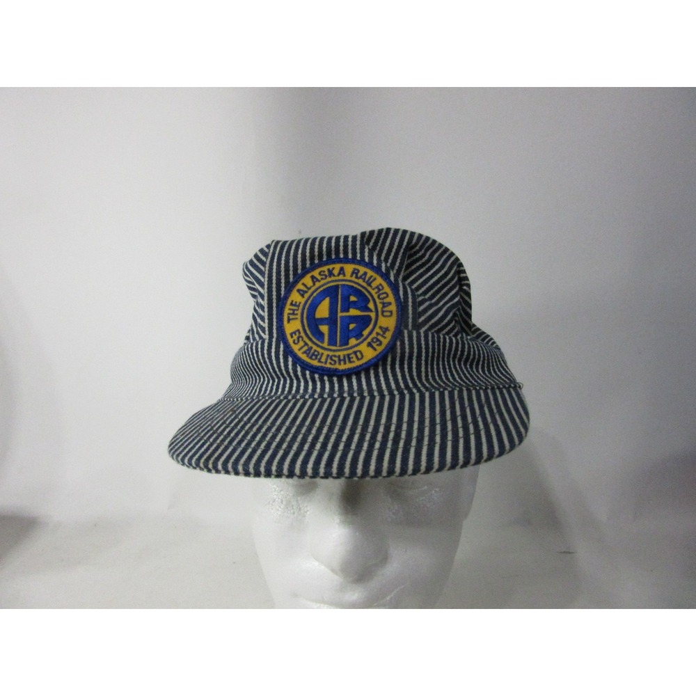 Alaska Railroad Conductor Hat Boys OS Blue Good Vintage Striped Snapback USA